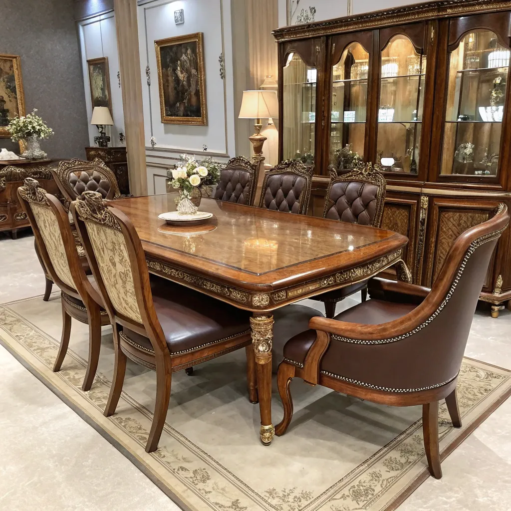 Luxury dining set with a polished wooden table and chairs